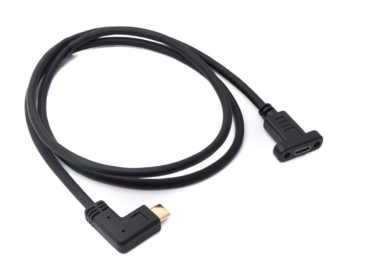 USB 3.1 Kabel 100 cm Typ C Stecker zu Buchse Schraube Winkel in Schwarz | System-S