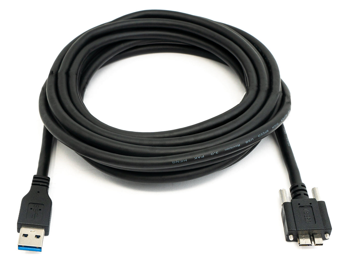 USB 3.0 Micro-B Kabel 5 m mit Schraubverriegelung auf USB-A, Schwarz | SYSTEM-S
