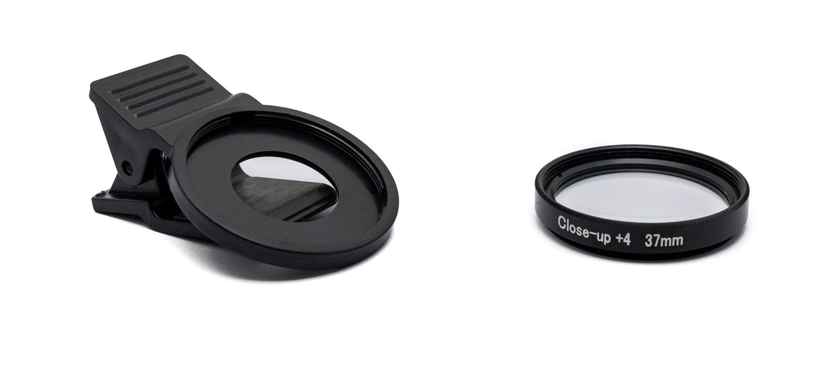 Makro Linse +4 Zoom Close Up Filter mit Clip in Schwarz | System-S