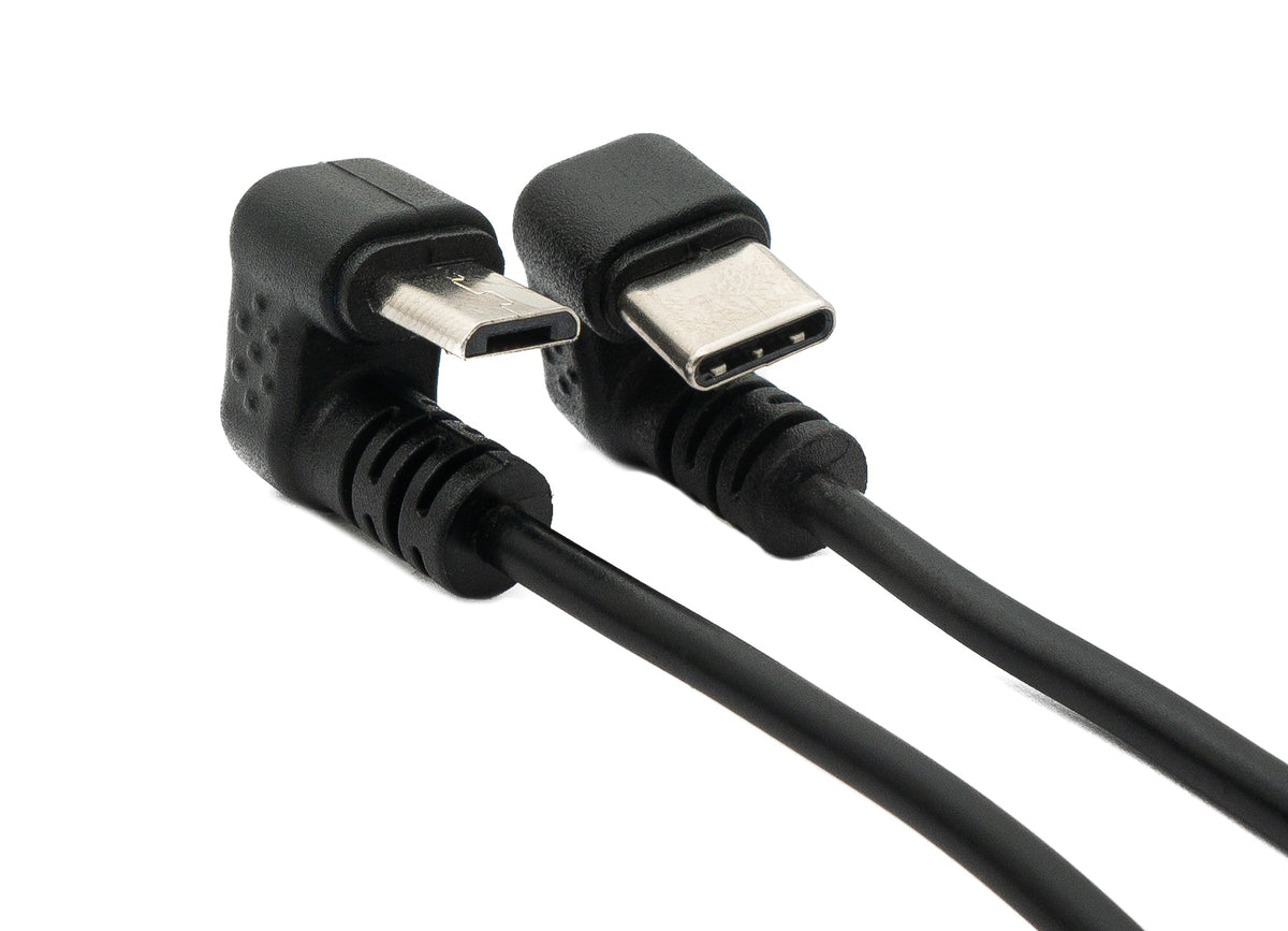 USB 3.1 Kabel 30 cm Typ C & 2.0 Micro B Stecker zu Buchse 180° Winkel in Schwarz | System-S
