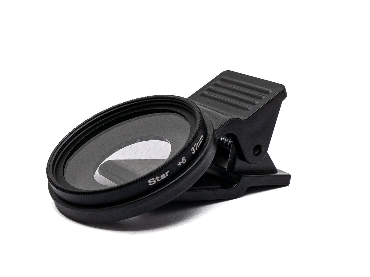 Stern Filter 6 Punkt 37 mm Star Light Linse mit Clip für Smartphones in Schwarz | System-S