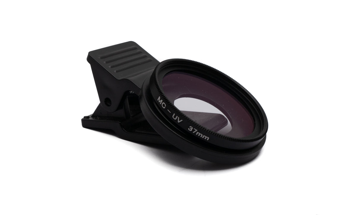 UV Filter 37 mm 12x beschichtet Slim Linse mit Clip für Smartphones in Schwarz | System-S