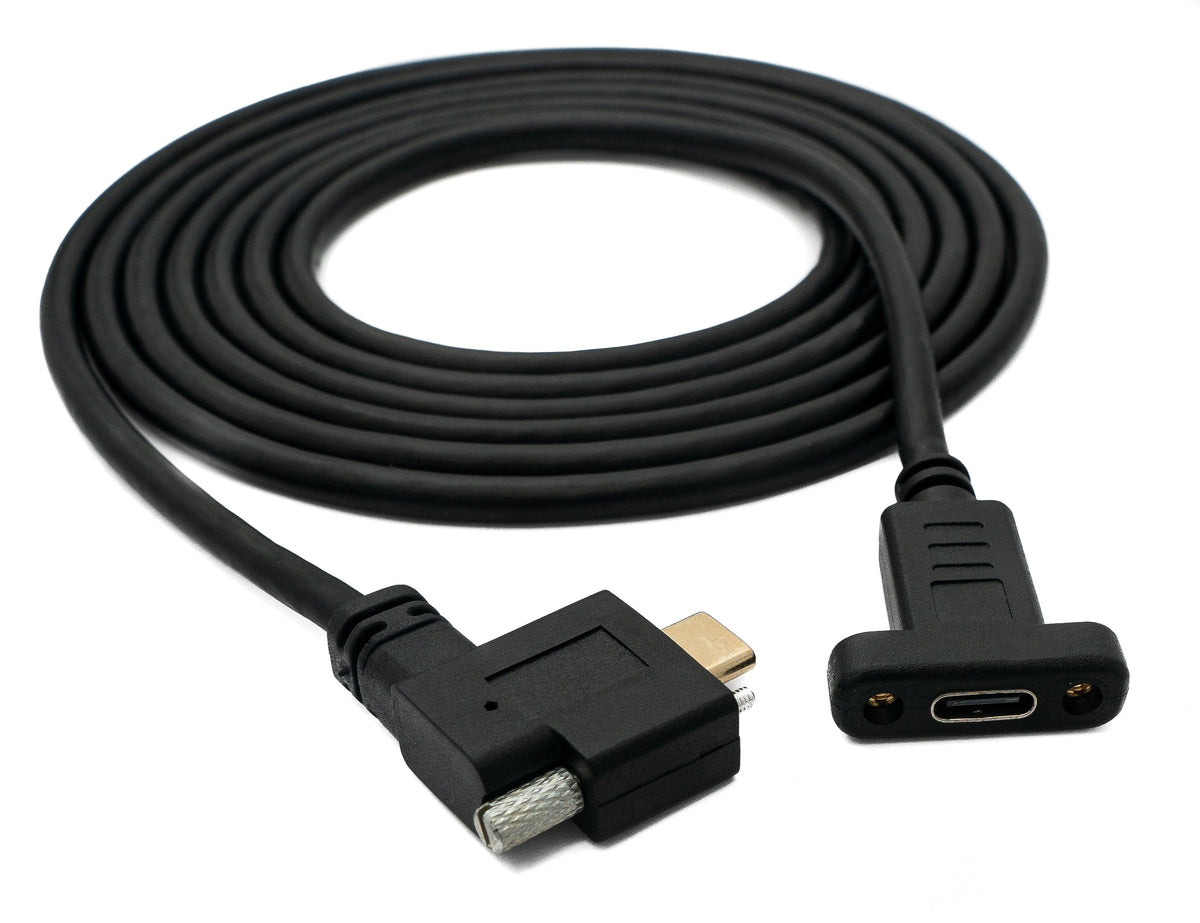 USB 3.1 Kabel 2 m Typ C Stecker zu Buchse Schraube Winkel in Schwarz | System-S