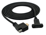 USB 3.1 Kabel 2 m Typ C Stecker zu Buchse Schraube Winkel in Schwarz | System-S