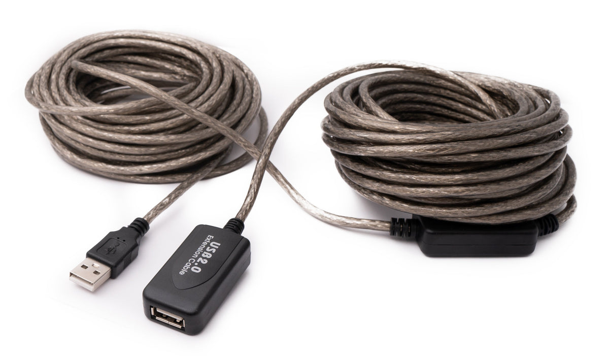 USB 2.0 Kabel 20 m Typ A Stecker zu Buchse Kabel in Grau | System-S