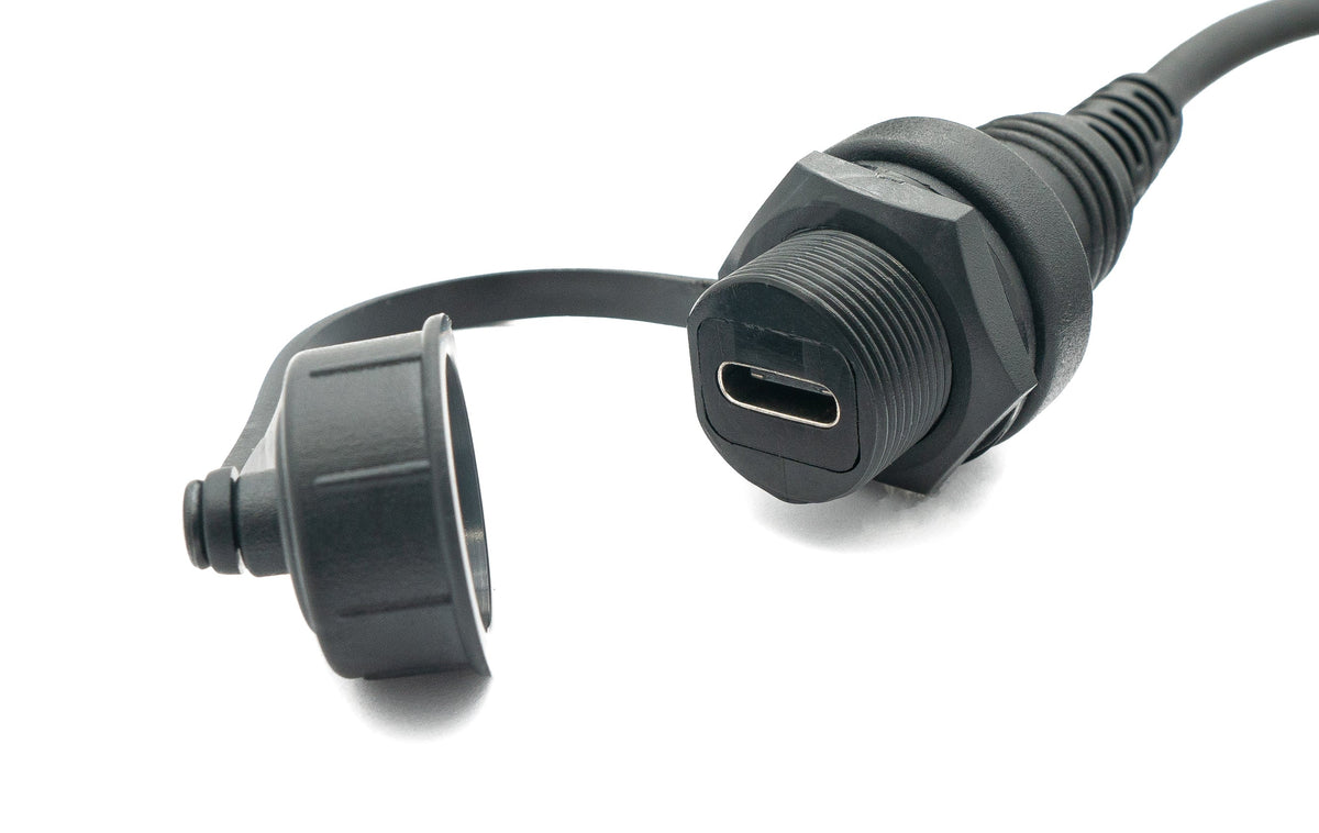 USB 3.1 Kabel 100 cm Typ C Stecker zu Buchse Bulkhead wasserfest Schwarz | System-S