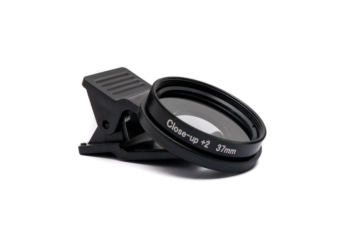 Makro Linse +2 Zoom Close Up Filter mit Clip in Schwarz | System-S
