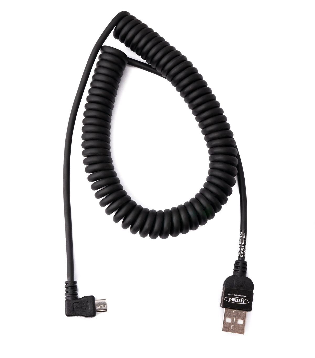 USB 2.0 Kabel 200 cm Typ A Stecker zu Micro B Stecker Spirale Winkel in Schwarz | System-S