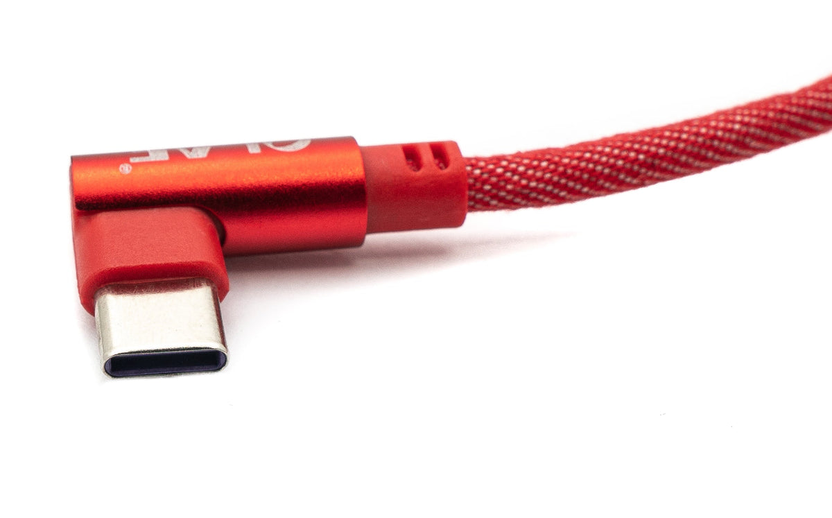 USB 3.1 Kabel 2 m Typ C Stecker zu 3.0 Typ A Stecker geflochten Winkel in Rot | System-S