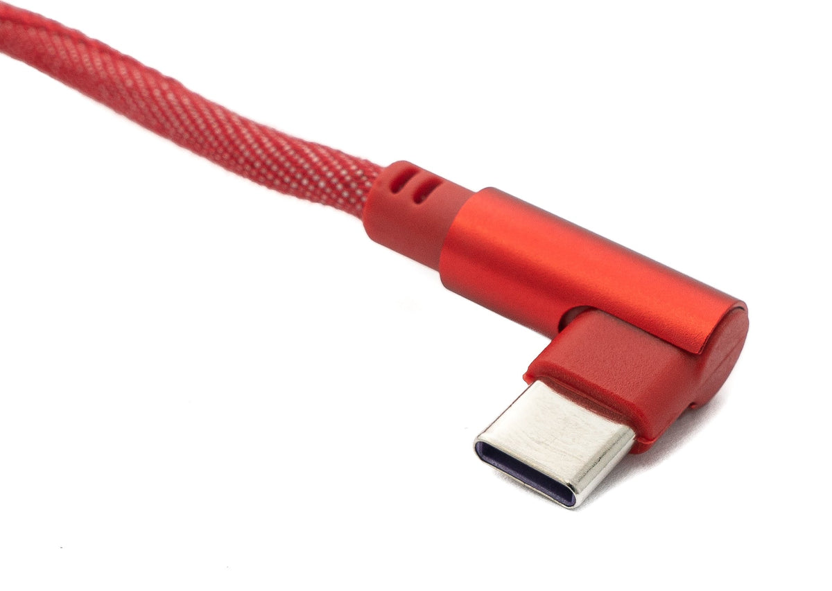USB 3.1 Kabel 100cm Typ C Stecker zu 3.0 Typ A Stecker geflochten Winkel in Rot | System-S