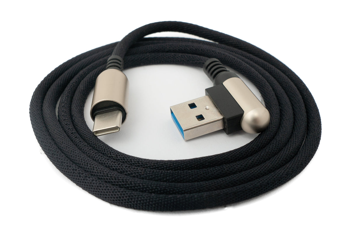 USB 3.1 Kabel 100cm Typ C Stecker zu 3.0 Typ A Stecker geflochten Winkel Schwarz | System-S