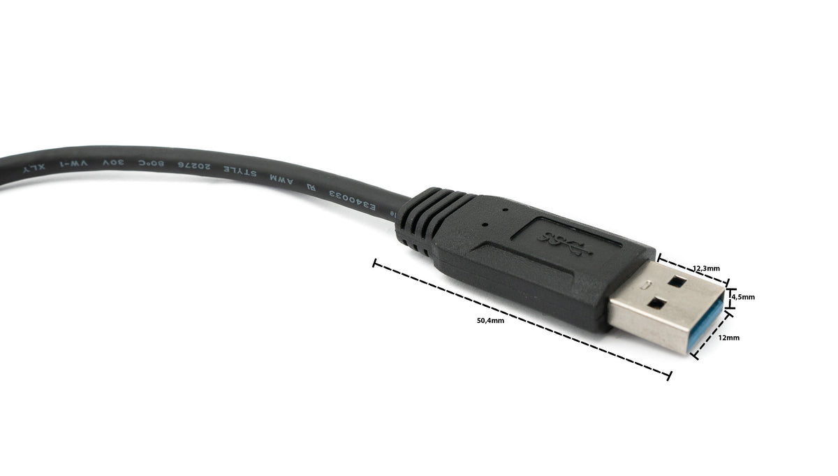 USB 3.0 Kabel 30 cm Micro B Stecker zu Typ A Stecker Schraube Winkel in Schwarz | System-S