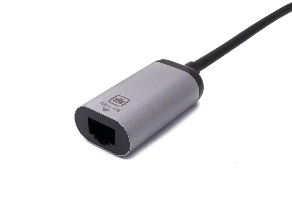 LAN Kabel 20 cm RJ45 Buchse zu USB 3.1 Typ C Stecker Adapter in Grau | System-S
