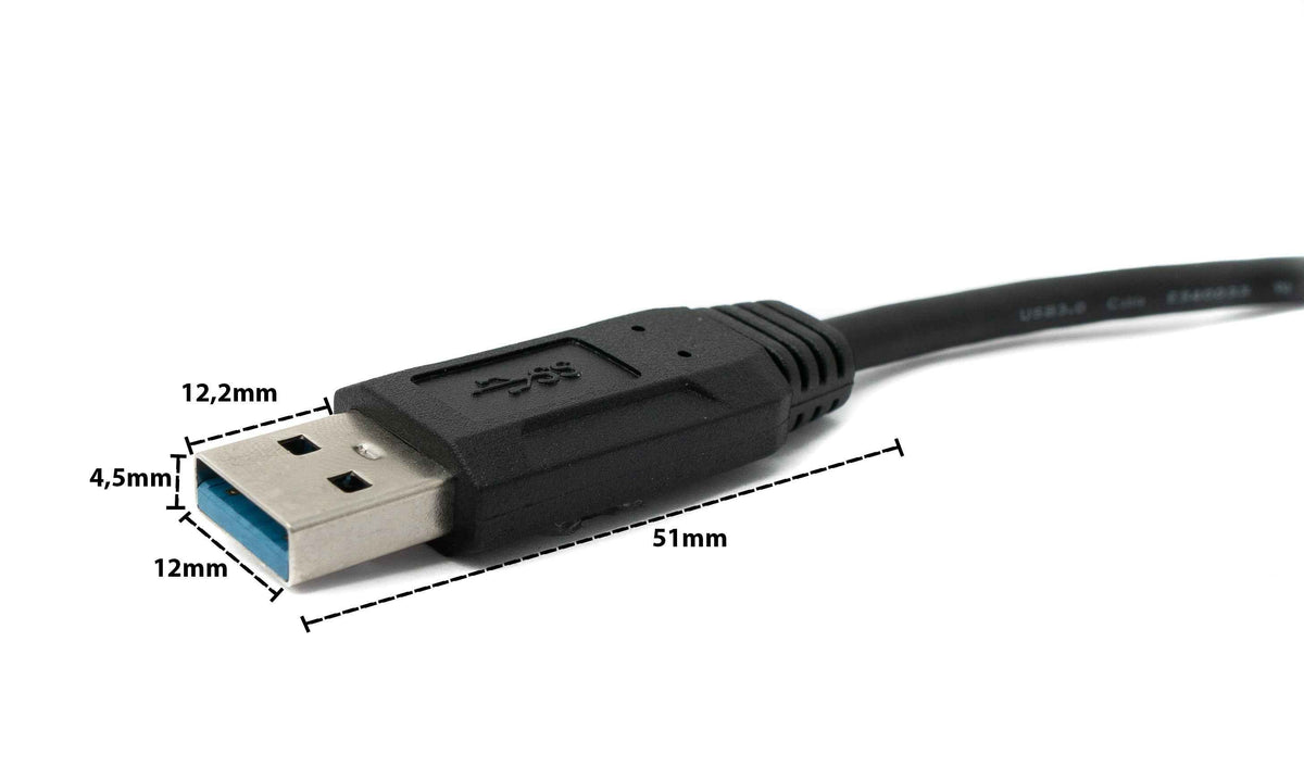 USB 3.0 Kabel 30 cm Micro B Stecker zu Typ A Stecker Schraube in Schwarz | System-S