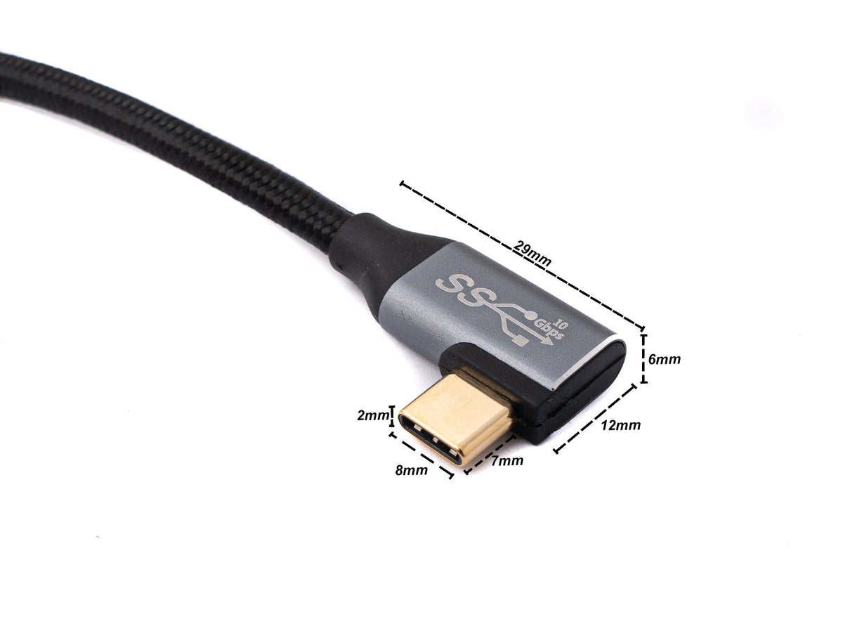 USB 3.1 Gen 2 Kabel 100 cm Typ C Stecker zu Buchse geflochten Winkel | System-S