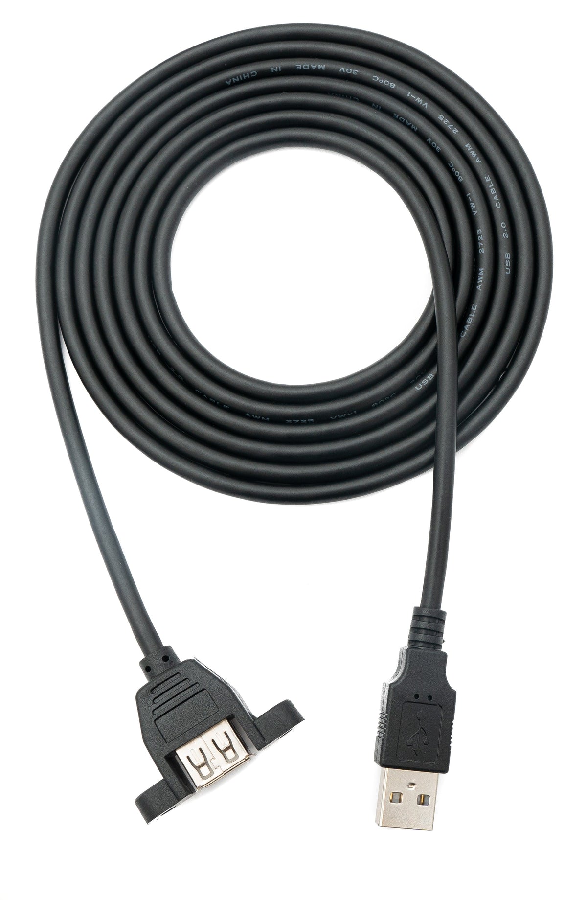 USB 2.0 Kabel 2 m Typ A Stecker zu Buchse Schraube in Schwarz | System-S