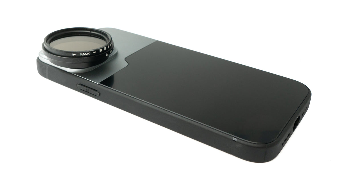 ND Vario Filter 37 mm 2 bis 4000 Neutraldichte mit Hülle für iPhone 13 Pro Max | System-S
