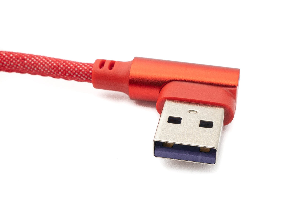 USB 3.1 Kabel 100cm Typ C Stecker zu 3.0 Typ A Stecker geflochten Winkel in Rot | System-S