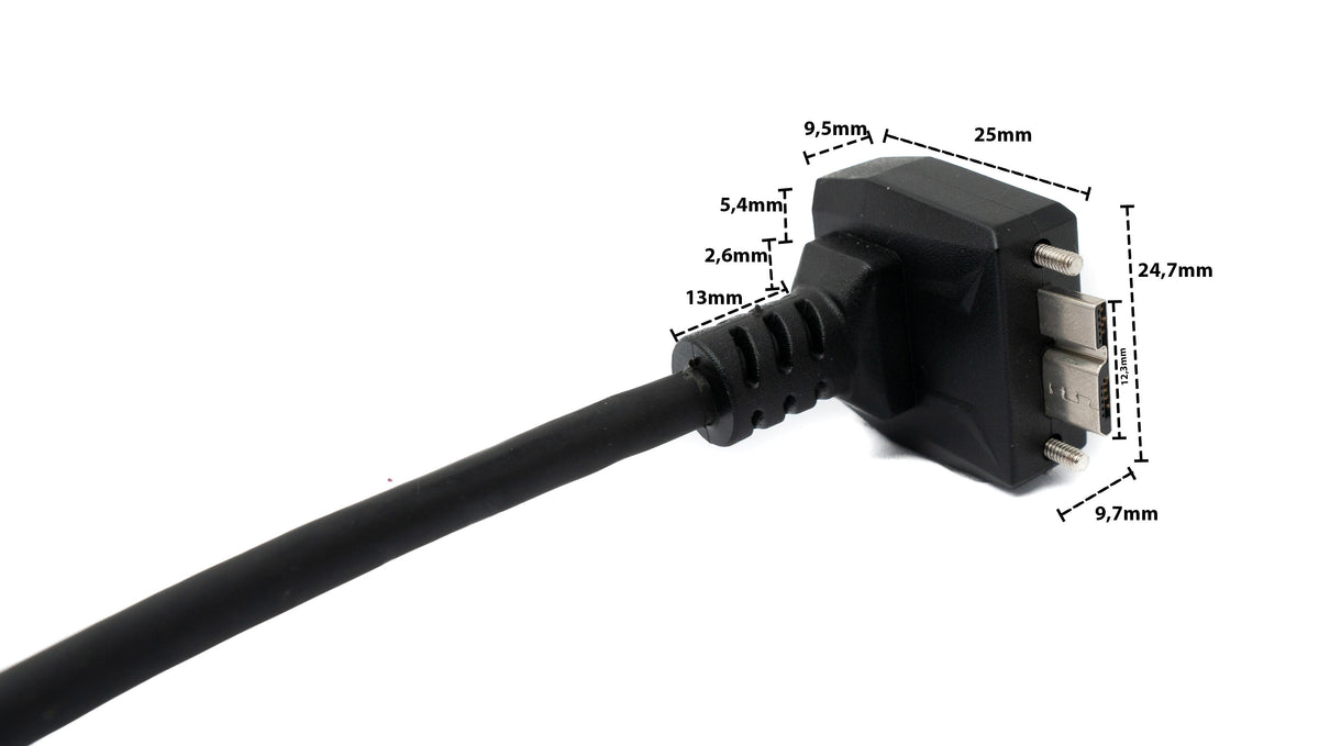 USB 3.0 Kabel 30 cm Micro B Stecker zu Typ A Stecker Schraube Winkel in Schwarz | System-S