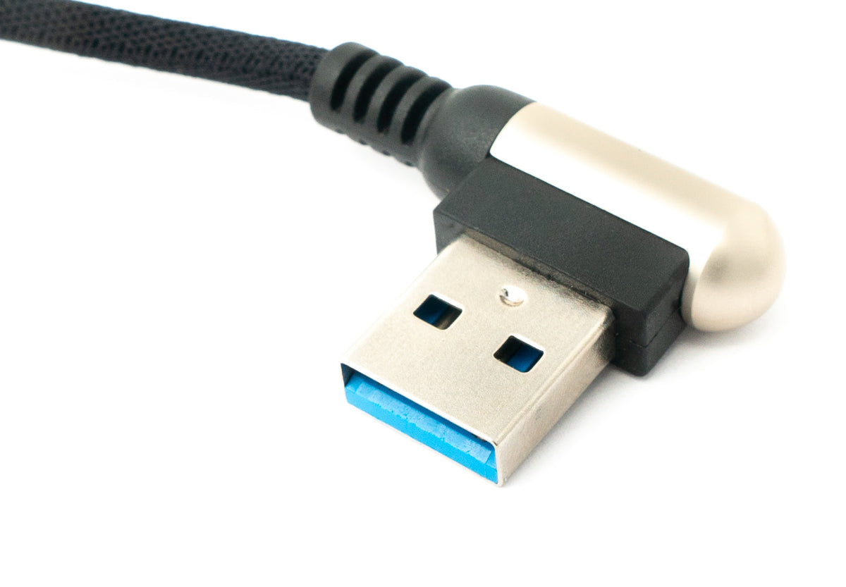 USB 3.1 Kabel 100cm Typ C Stecker zu 3.0 Typ A Stecker geflochten Winkel Schwarz | System-S