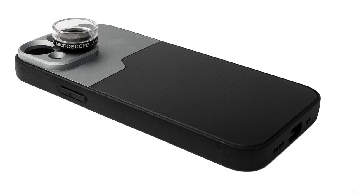 Makro Linse 30x Mikroskop Filter mit Hülle in Schwarz für iPhone 13 Mini | System-S
