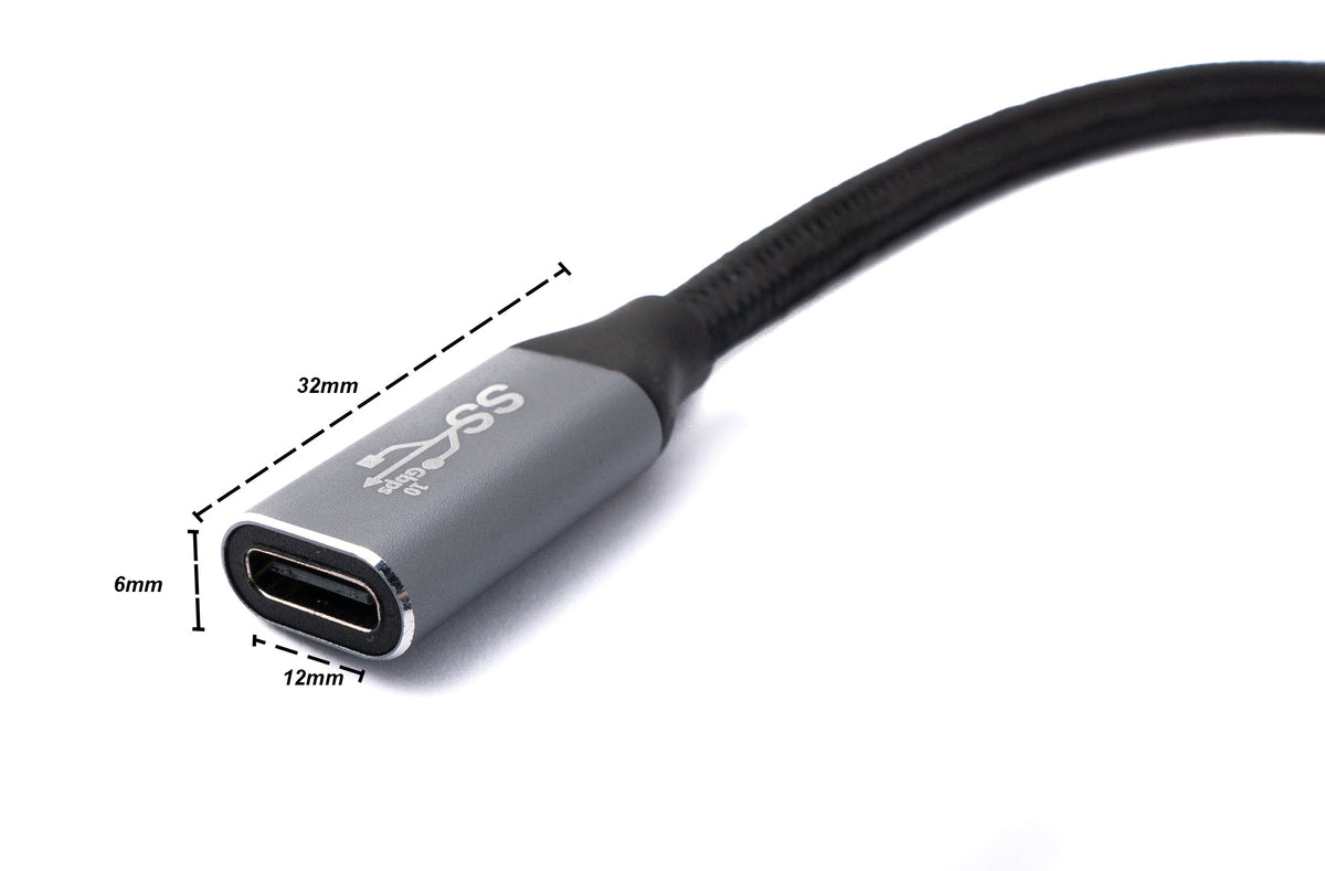 USB 3.1 Gen 2 Kabel 100 cm Typ C Stecker zu Buchse geflochten Winkel | System-S