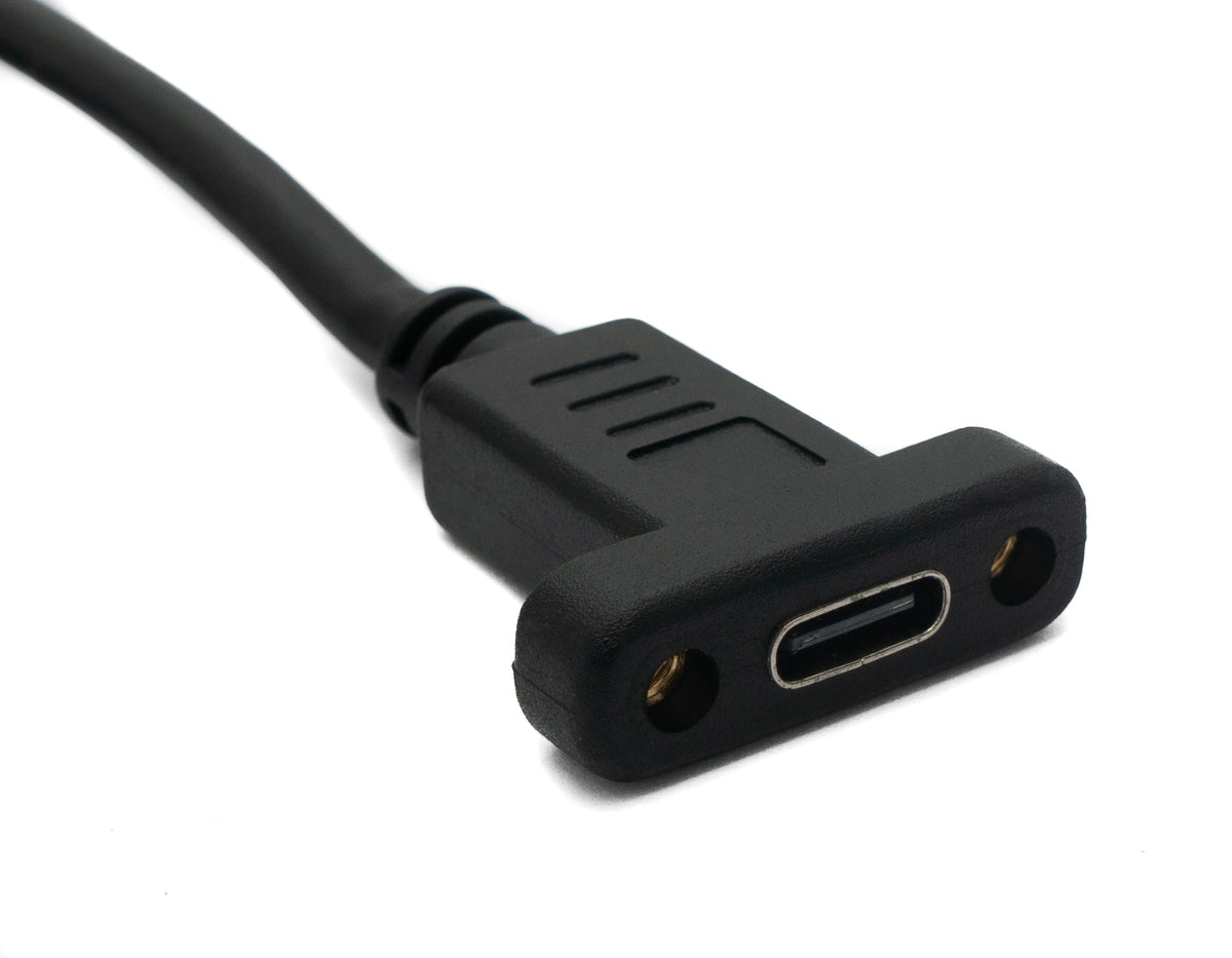 USB 3.1 Kabel 2 m Typ C Stecker zu Buchse Schraube Winkel in Schwarz | System-S