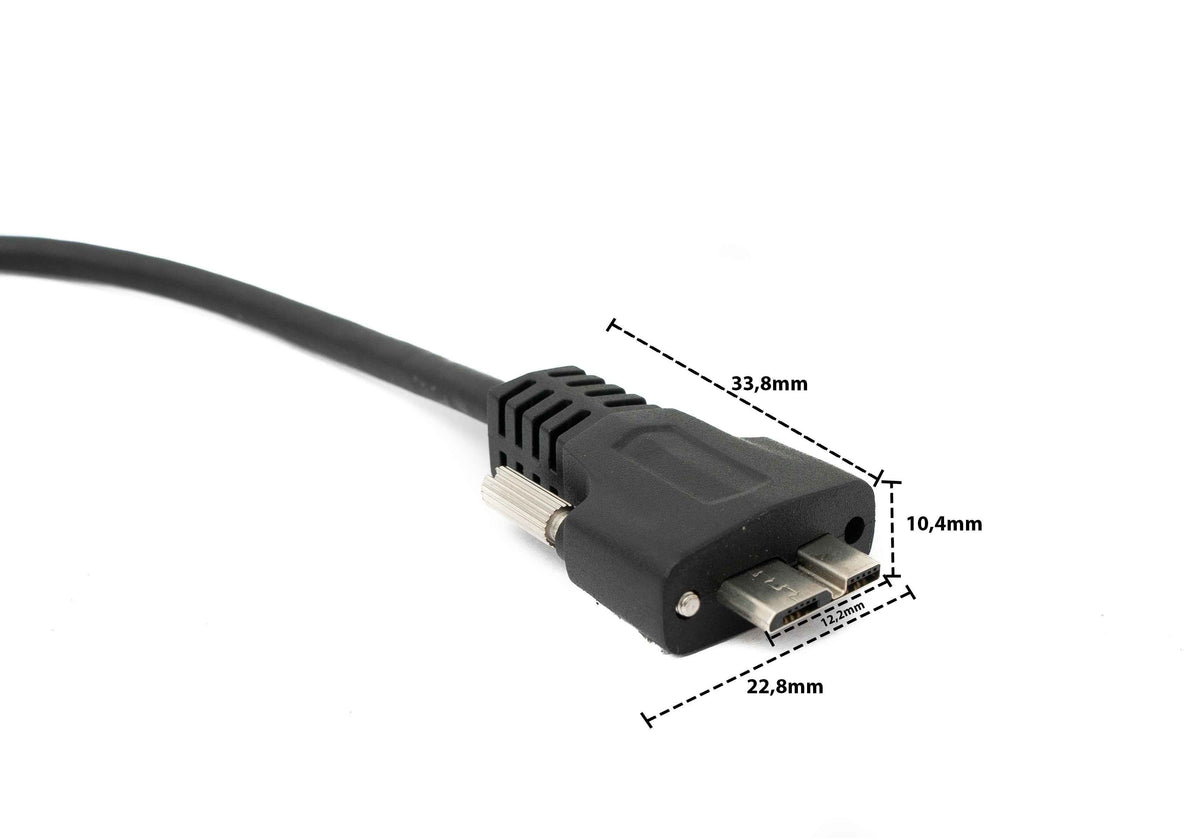 USB 3.0 Kabel 30 cm Micro B Stecker zu Typ A Stecker Schraube in Schwarz | System-S