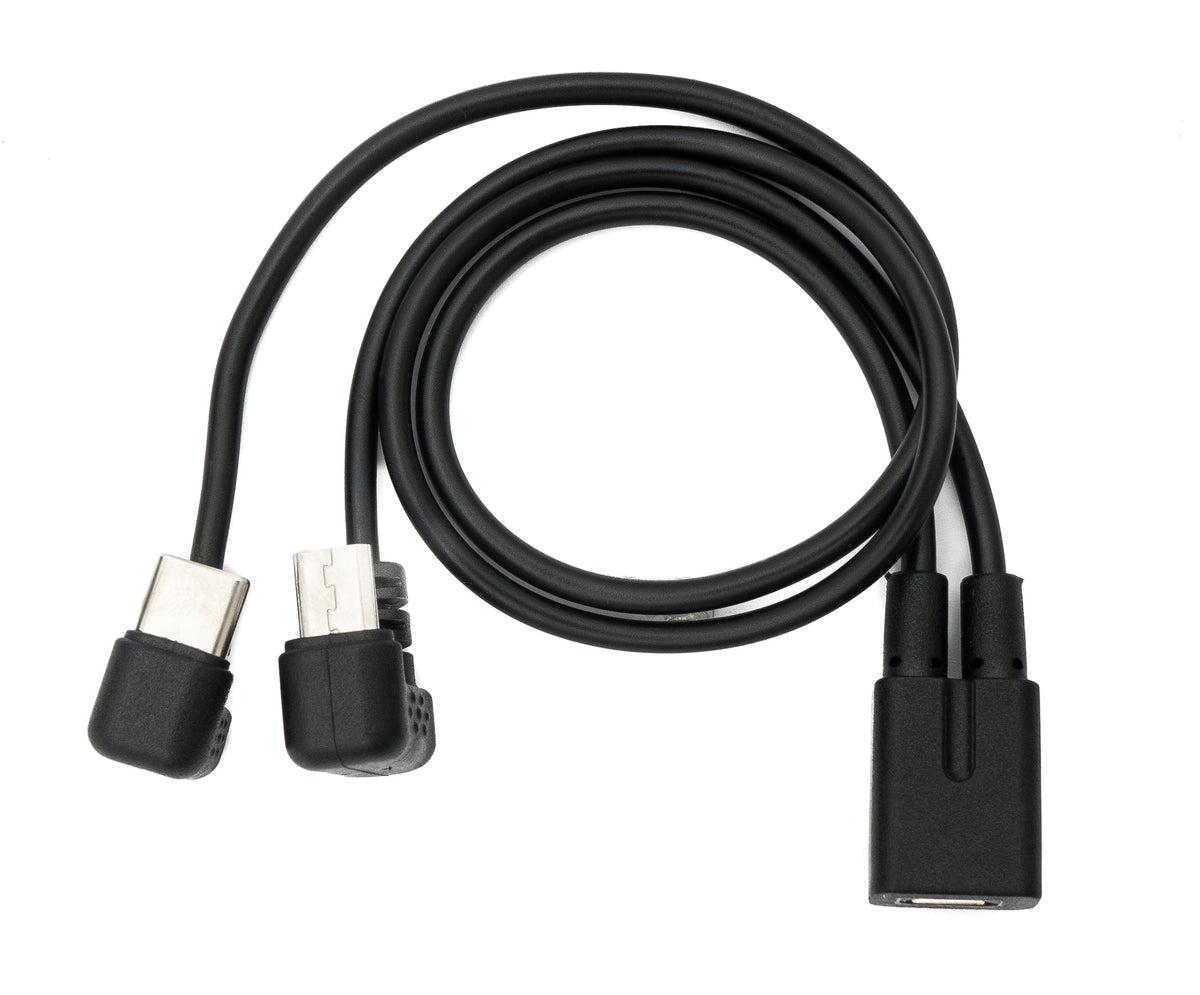 USB 3.1 Kabel 30 cm Typ C & 2.0 Micro B Stecker zu Buchse 180° Winkel in Schwarz | System-S