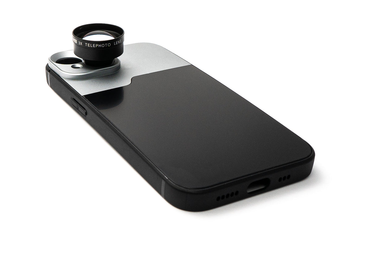 Zoom Linse 3x Tele Objektiv Filter mit Hülle in Schwarz für iPhone 13 | System-S