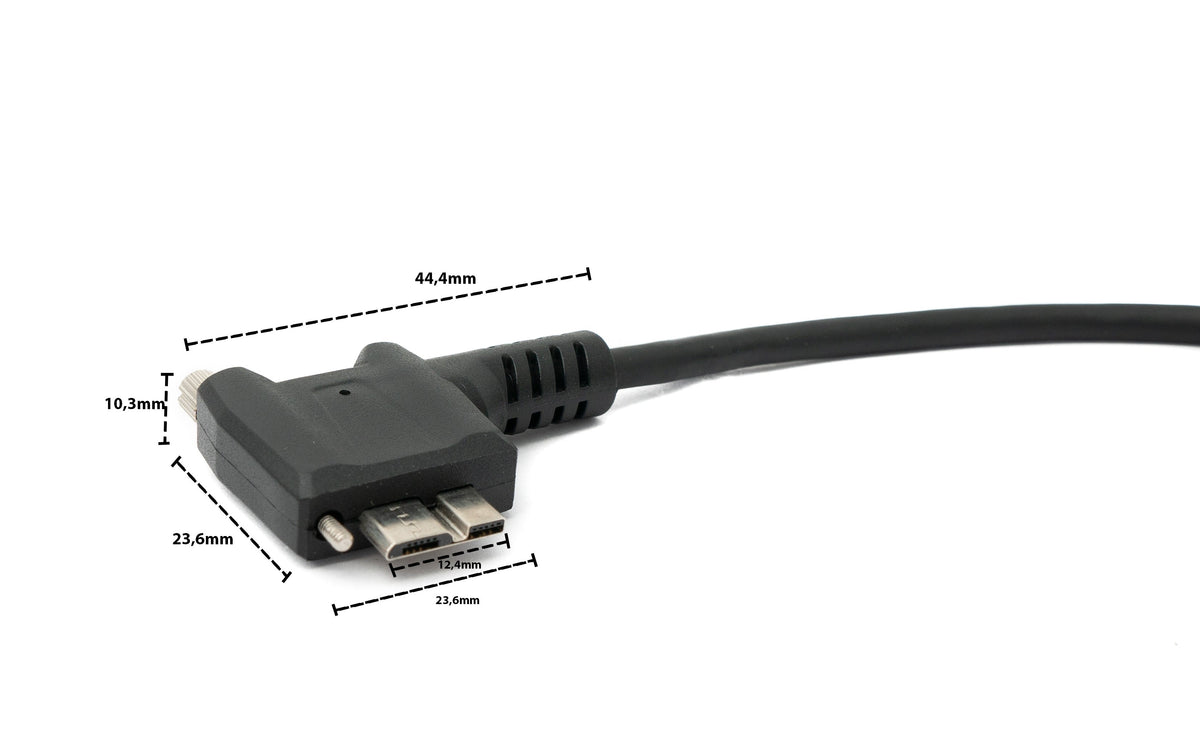 USB 3.0 Kabel 30 cm Micro B Stecker zu Typ A Stecker Schraube Winkel in Schwarz | System-S