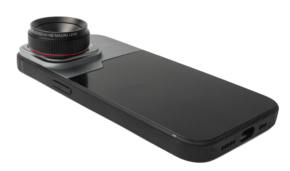 Makro Linse 1.1x bis 2.8x Filter mit Hülle in Schwarz für iPhone 13 Pro | System-S