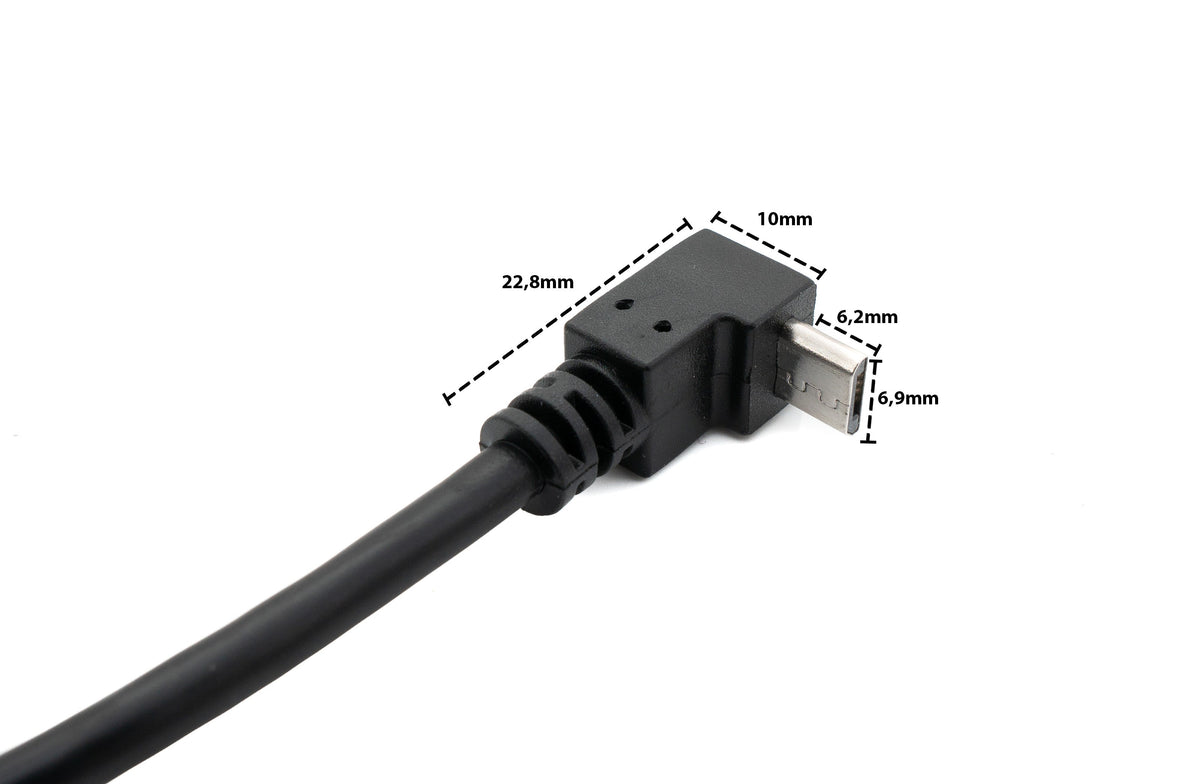 USB 2.0 Kabel 100 cm Typ A Stecker zu Micro B Stecker Winkel in Schwarz | System-S