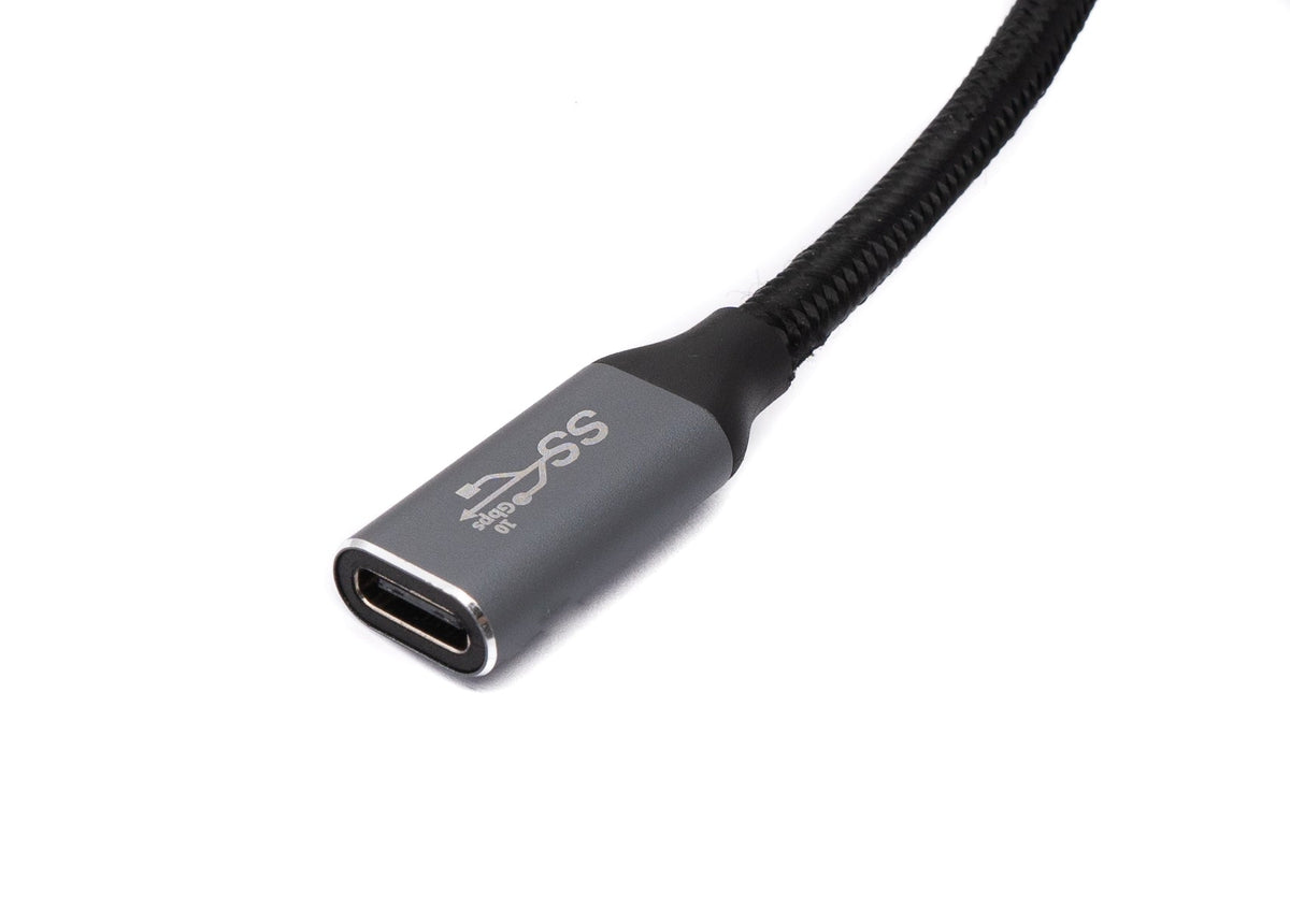 USB 3.1 Gen 2 100W Kabel 25 cm Typ C Stecker zu Buchse geflochten in Schwarz | System-S