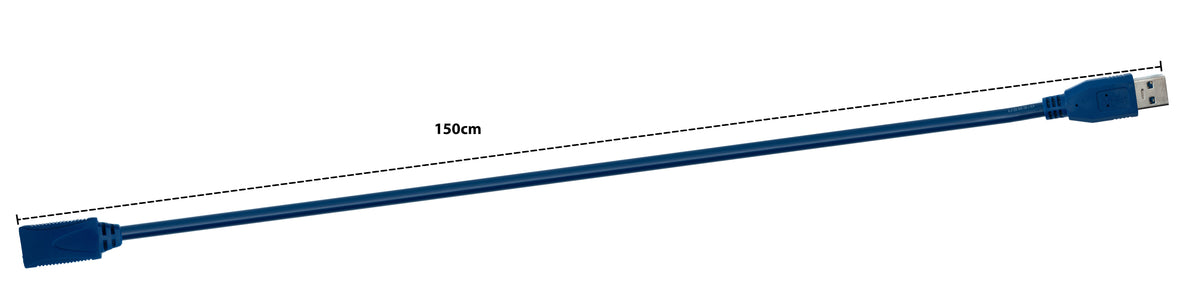 USB 3.0 Kabel 150 cm Typ A Stecker zu Buchse in Blau | System-S
