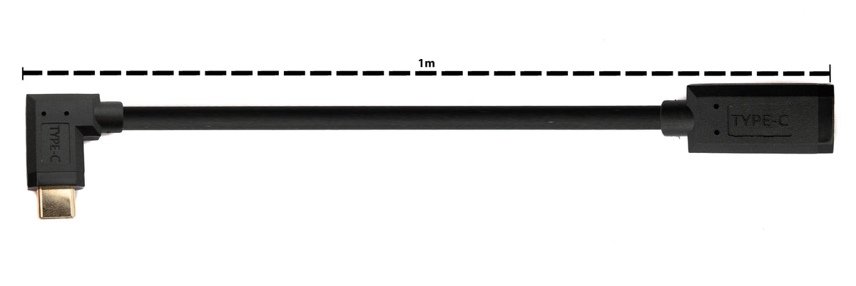 USB 3.1 Gen 2 Kabel 100 cm Typ C Stecker zu Buchse Winkel in Schwarz | System-S