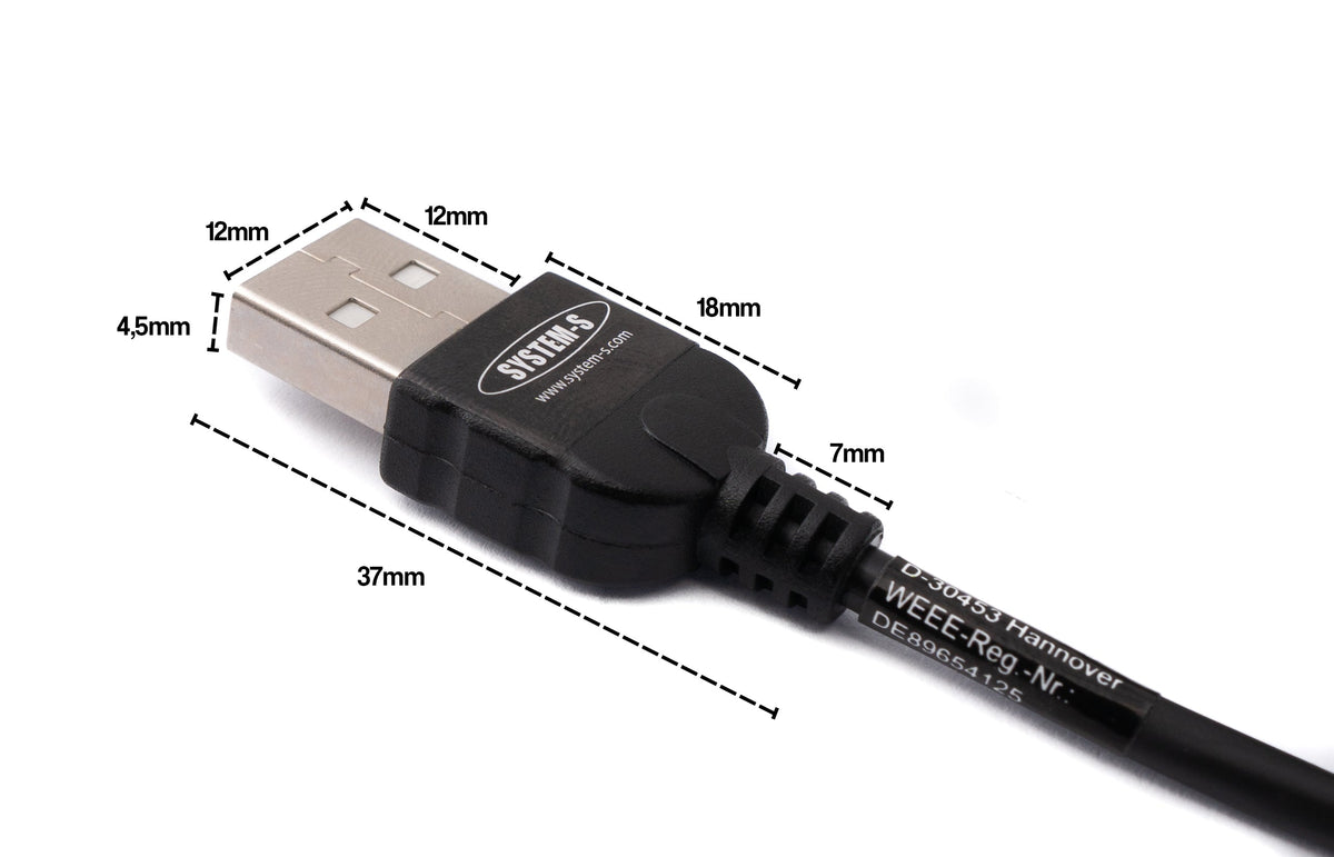 USB 2.0 Kabel 200 cm Typ A Stecker zu Micro B Stecker Spirale Winkel in Schwarz | System-S