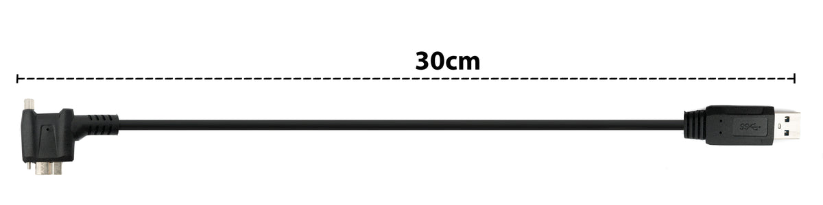 USB 3.0 Kabel 30 cm Micro B Stecker zu Typ A Stecker Schraube Winkel in Schwarz | System-S