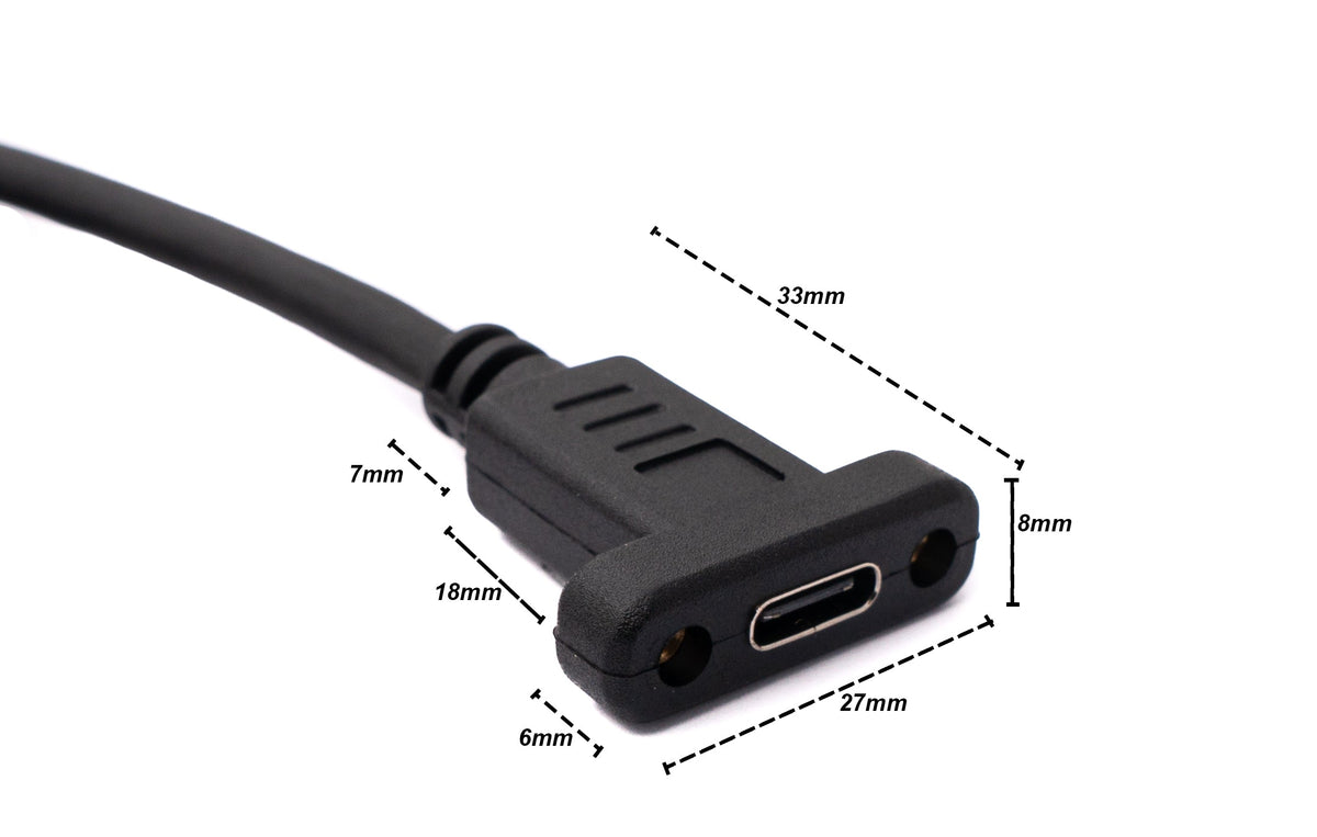USB 3.1 Kabel 100 cm Typ C Stecker zu Buchse Schraube Winkel in Schwarz | System-S