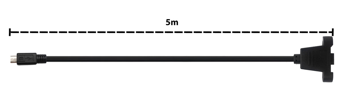 USB 2.0 Kabel 5 m Micro B Stecker zu Buchse Schraube in Schwarz | System-S