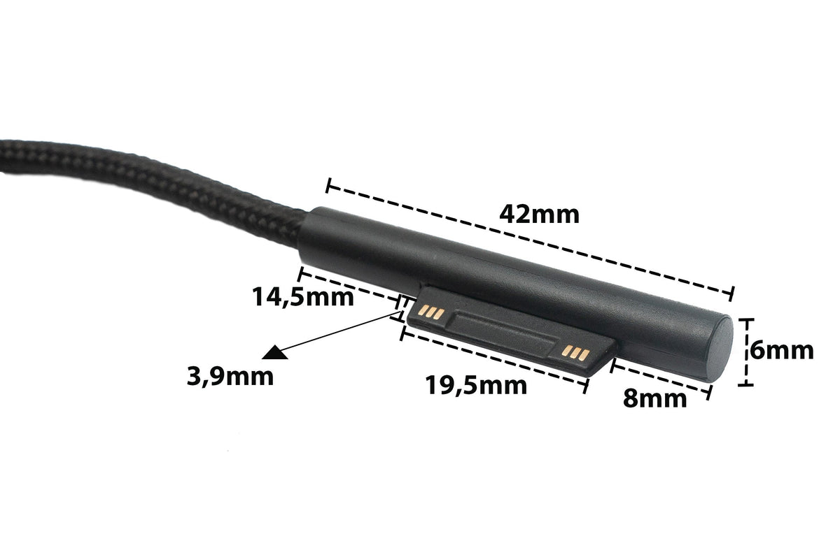 USB 3.1 Kabel 180 cm Ladekabel für Microsoft Surface geflochten in Schwarz | System-S