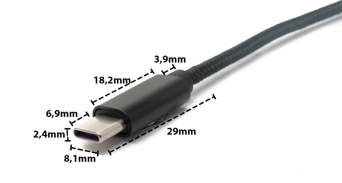 USB 3.1 Kabel 180 cm Ladekabel für Microsoft Surface geflochten in Schwarz | System-S
