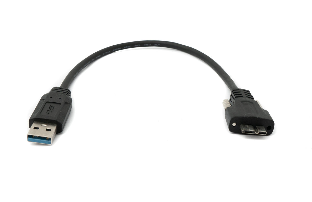 USB 3.0 Kabel 30 cm Micro B Stecker zu Typ A Stecker Schraube in Schwarz | System-S