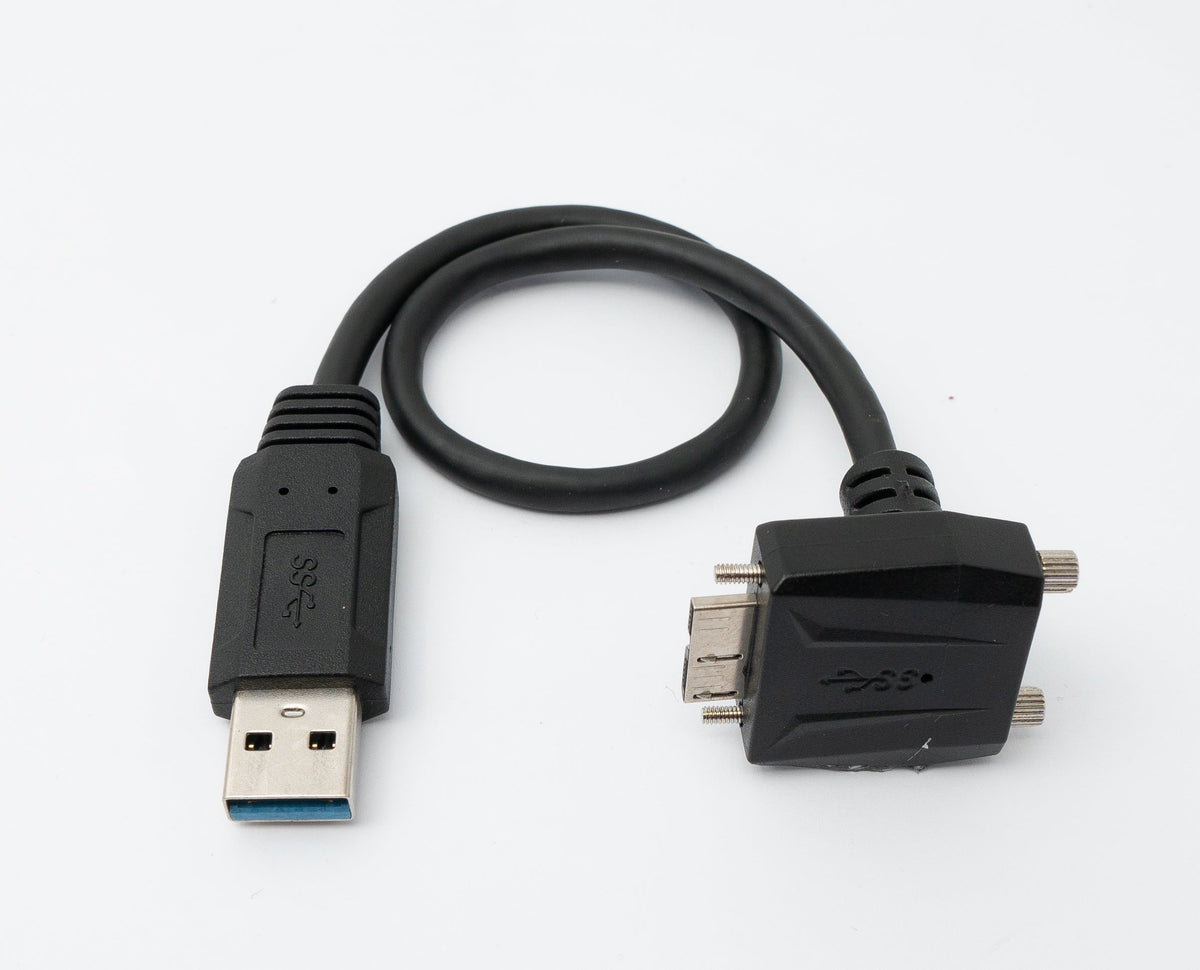 USB 3.0 Kabel 30 cm Micro B Stecker zu Typ A Stecker Schraube Winkel in Schwarz | System-S