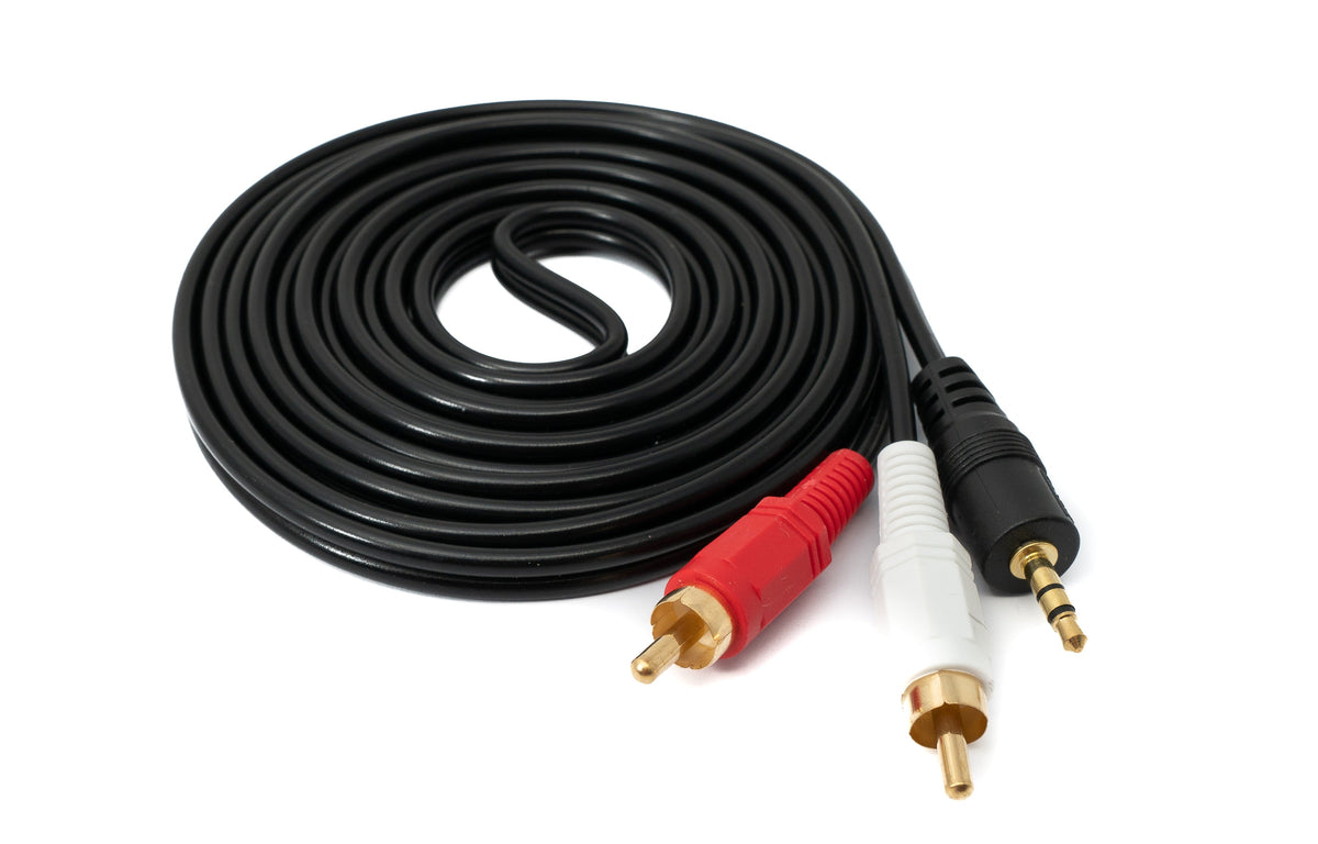 Cinch 2 RCA Kabel 2,5 m Stecker zu AUX 3,5 mm Klinke Stecker Stereo AV in Schwarz | System-S