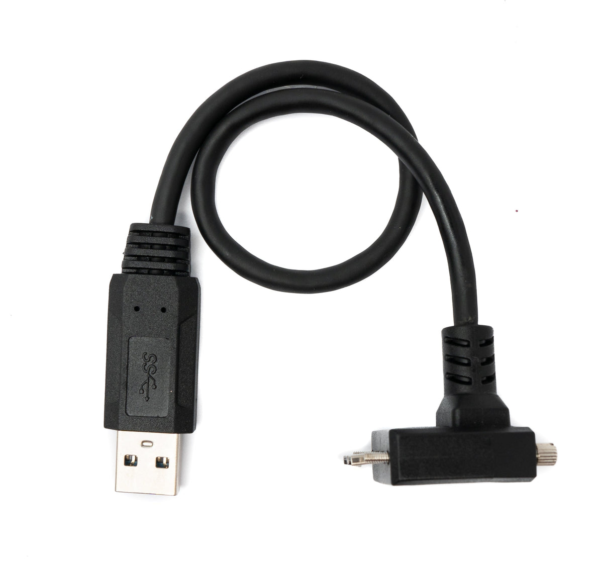 USB 3.0 Kabel 30 cm Micro B Stecker zu Typ A Stecker Schraube Winkel in Schwarz | System-S