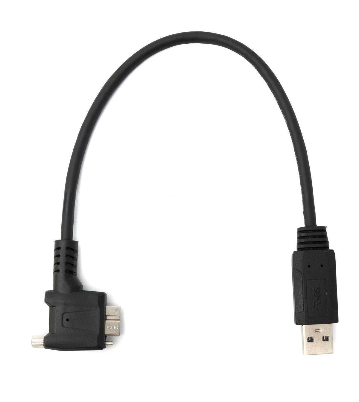 USB 3.0 Kabel 30 cm Micro B Stecker zu Typ A Stecker Schraube Winkel in Schwarz | System-S