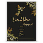 Hochzeitseinladungskarte im Black & Golden Butterflies Design