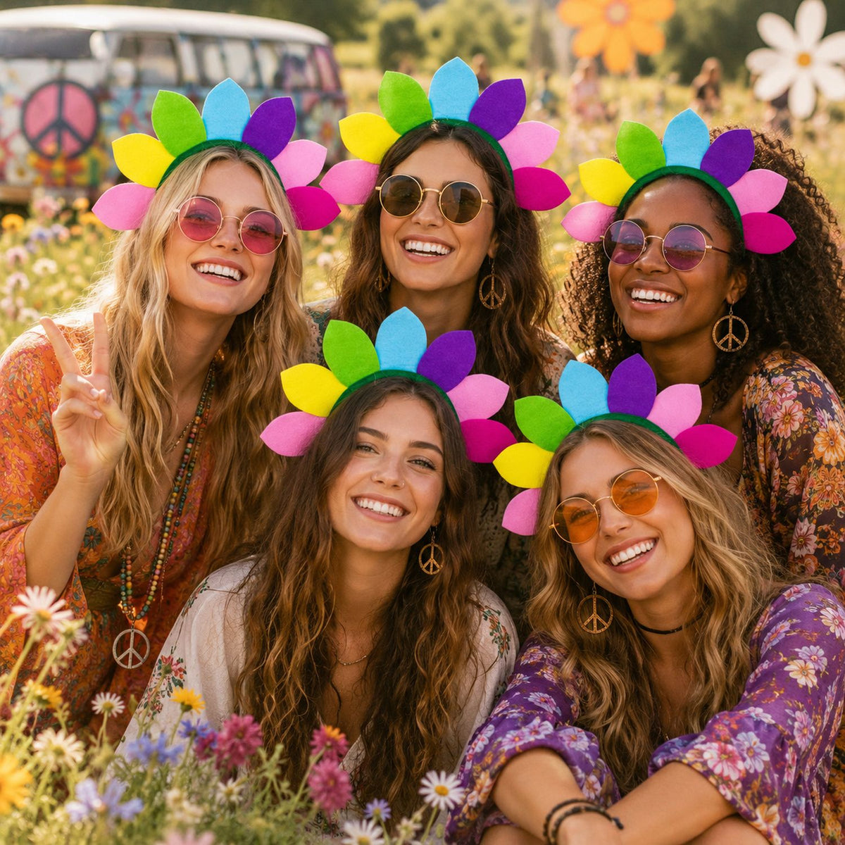 Haarreif mit bunten Blüten zum Blumen Kostüm | Regenbogen
