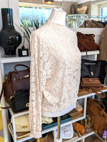 Bluse Langarm Spitze mega elastisch und weich Créme Beige, One Size - von Westeene A1935